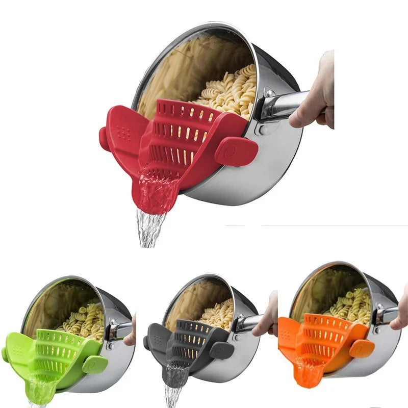 Passoire à bord de casserole en silicone de qualité alimentaire – Outil de drainage de cuisine créatif (lot de 6)