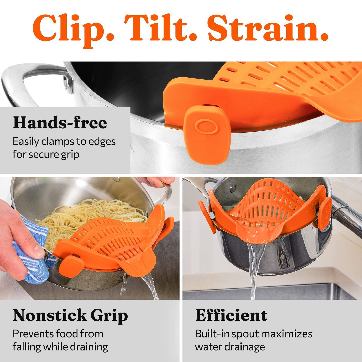 Passoire à bord de casserole en silicone de qualité alimentaire – Outil de drainage de cuisine créatif (lot de 6)