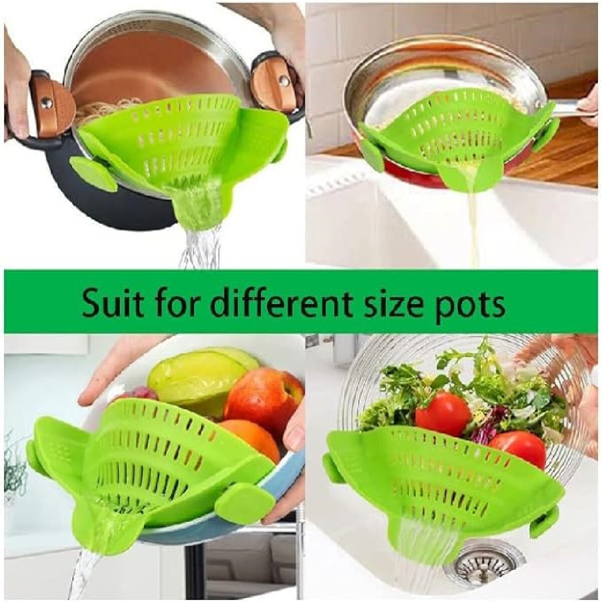 Passoire à bord de casserole en silicone de qualité alimentaire – Outil de drainage de cuisine créatif (lot de 6)
