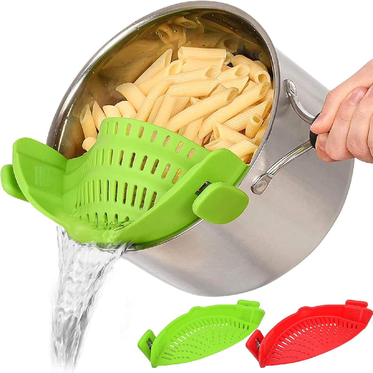Passoire à bord de casserole en silicone de qualité alimentaire – Outil de drainage de cuisine créatif (lot de 6)