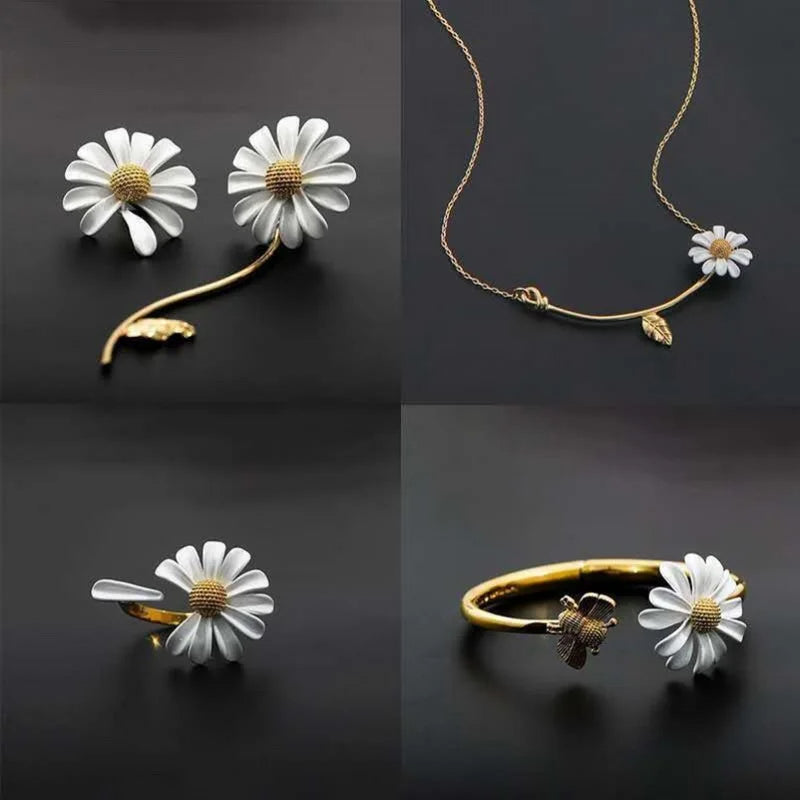 Trendy Sweet White Daisy Stud Earrings For Women Girls Korean Fashion Asymmetric Flower Earrings Travel Party Ear Jewelry