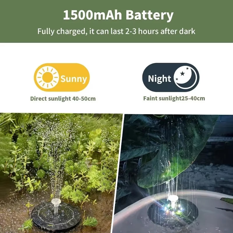 Color 7 LED Light Solar Fountain Solar Rotating Fountain 3W 6 Nozzle Water Pump Outdoors Bird Bath Garden Floating DIY Cistern