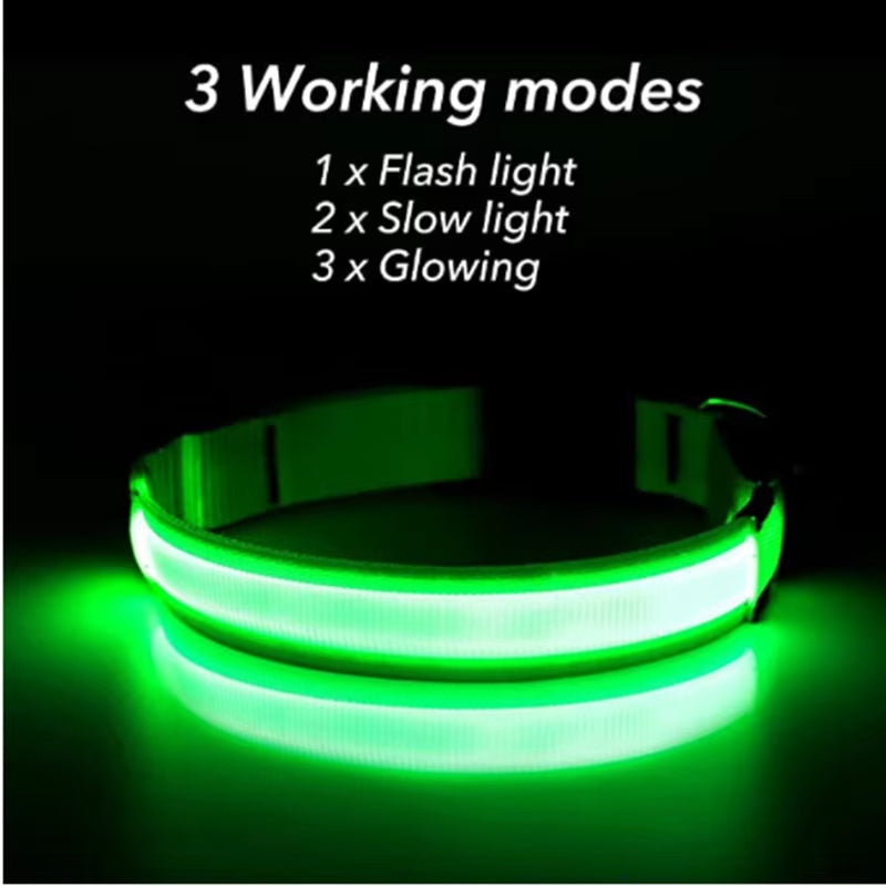 Dog Collar Nylon LED Night Safety Flashing Glow In The Dark Pet Dog Leash pet Dogs Luminous Fluorescent dog accessories collar