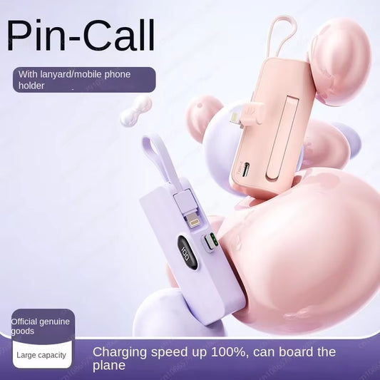 Pocket capsule mini compact with its own cable battery power bank 5000mAh mobile power supply