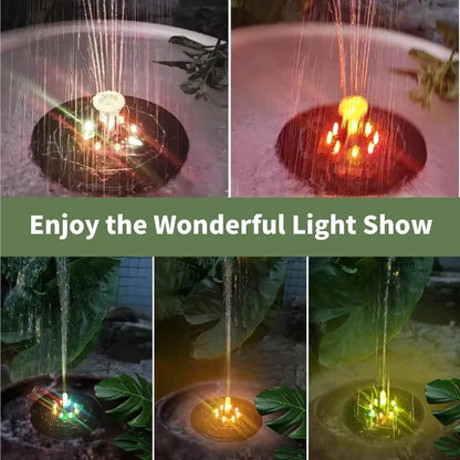 Color 7 LED Light Solar Fountain Solar Rotating Fountain 3W 6 Nozzle Water Pump Outdoors Bird Bath Garden Floating DIY Cistern