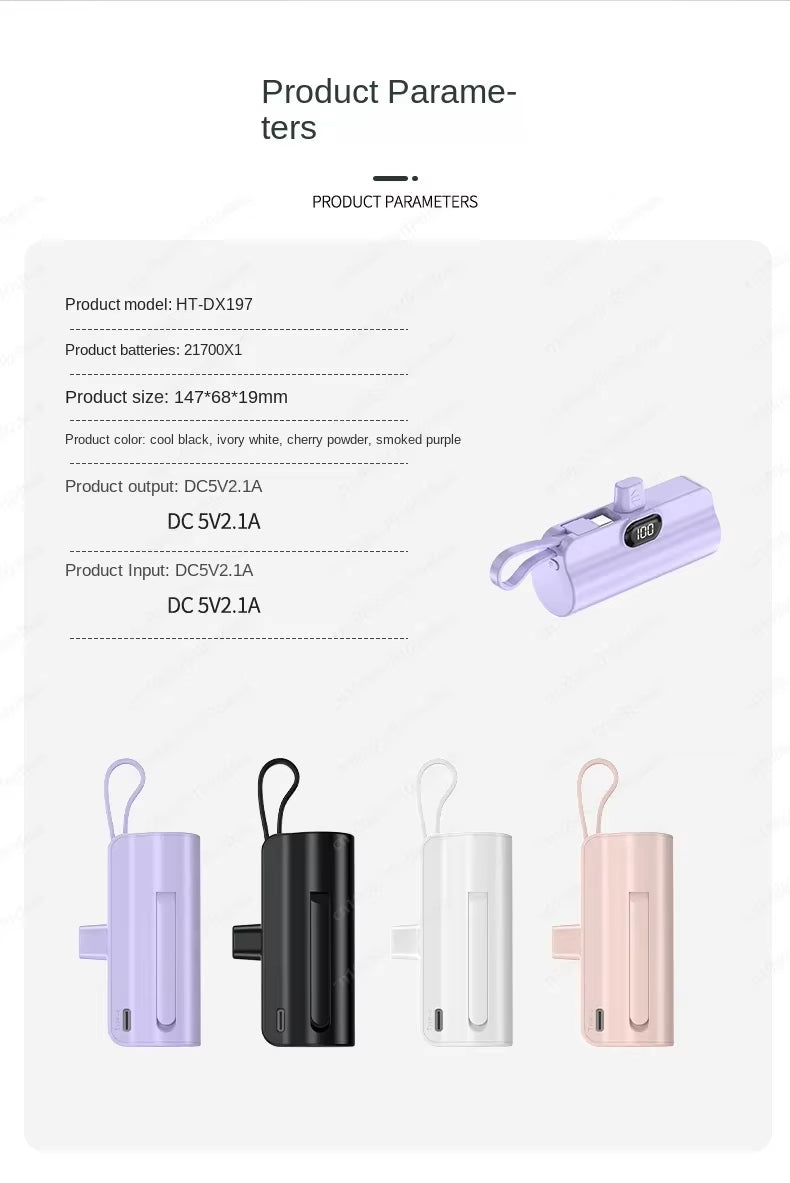 Pocket capsule mini compact with its own cable battery power bank 5000mAh mobile power supply