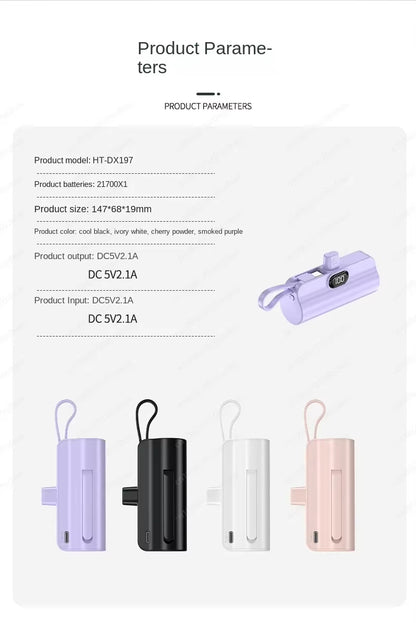 Pocket capsule mini compact with its own cable battery power bank 5000mAh mobile power supply