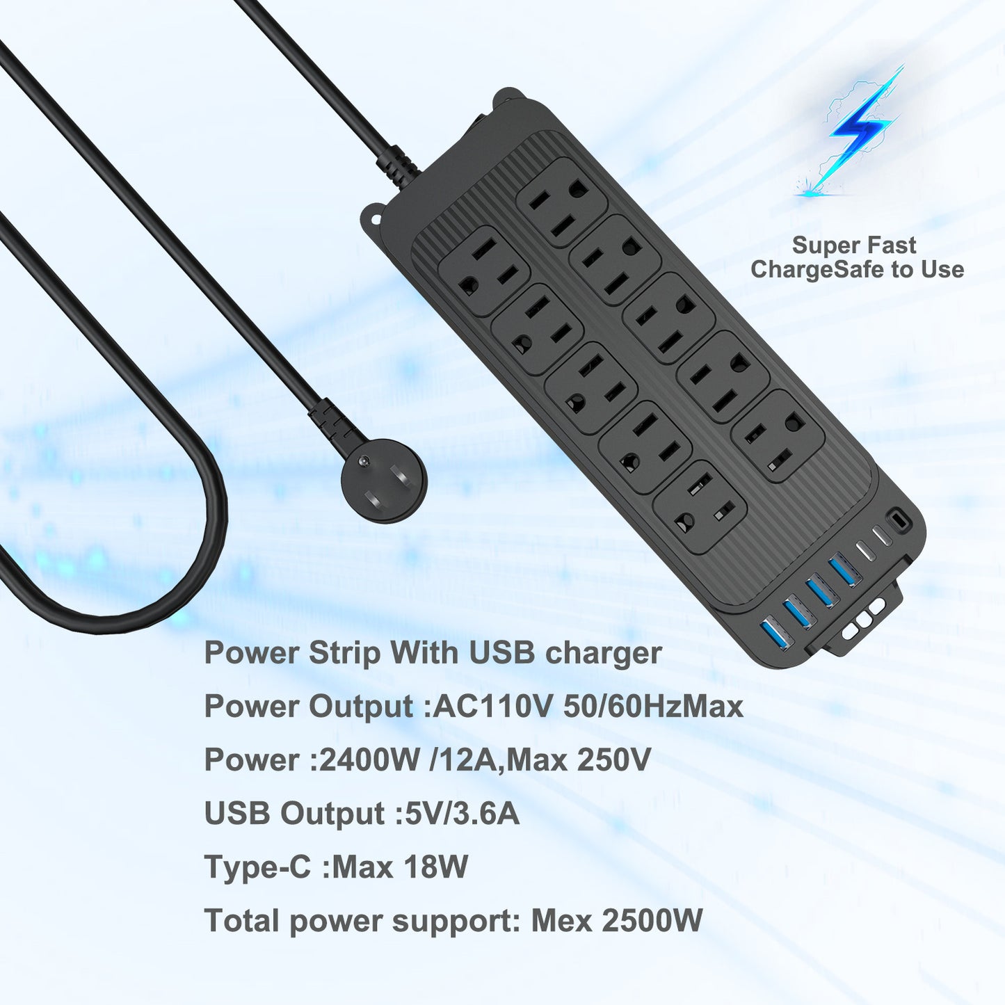 New plug American standard plug board household tow line socket American standard desktop plug strip USB multi-hole socket