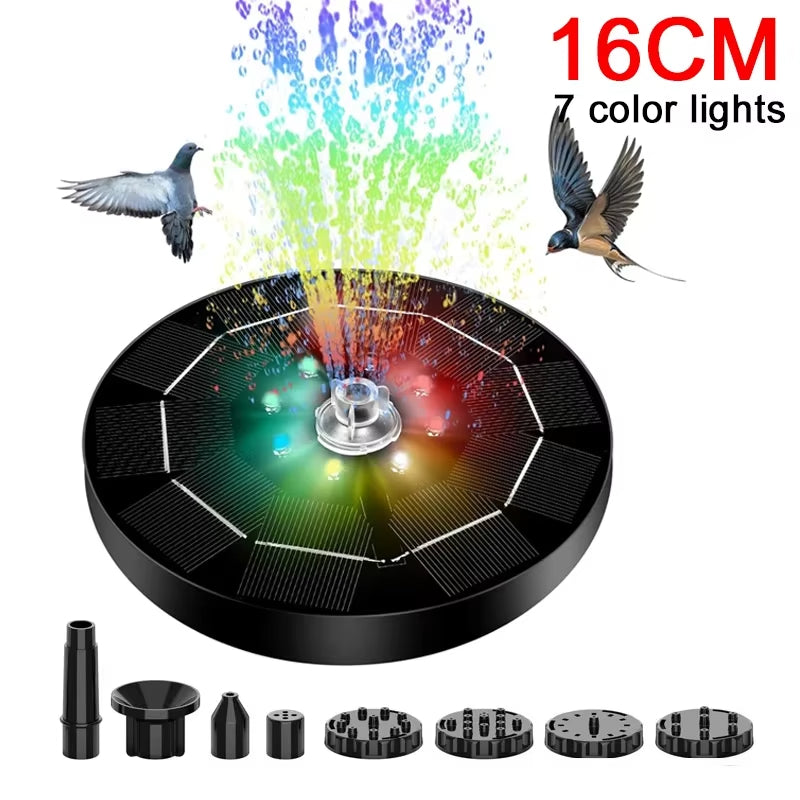 Color 7 LED Light Solar Fountain Solar Rotating Fountain 3W 6 Nozzle Water Pump Outdoors Bird Bath Garden Floating DIY Cistern