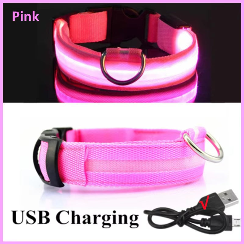 Dog Collar Nylon LED Night Safety Flashing Glow In The Dark Pet Dog Leash pet Dogs Luminous Fluorescent dog accessories collar