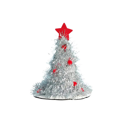 Christmas Tree Hat with Star Shiny Tinsel Xmas Tree Shaped Hats Adults Cosplay Prop for Xmas New Year Party Favor Supplies