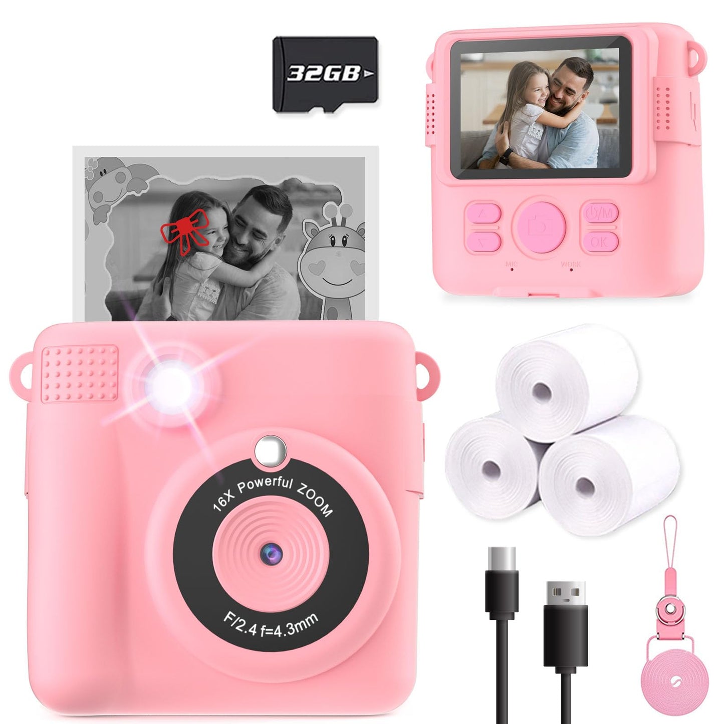 Kids Camera Instant Print, Christmas Birthday Gifts for Kids Age 3-12, Selfie Digital Camera with 1080P Videos,Toddler Portable Travel Camera Toy for 4 5 6 7 8 9 Year Old Boys