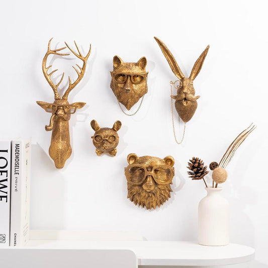 Animal Head Design Wall Hanging Decor, 1/5Counts/set Vintage Resin Animal Head WallDecor, Wall Hanging Ornament for Home LivingRoom & Bedroom